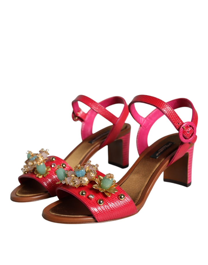 Fuchsia Leather Embellished Keira Sandals Shoes