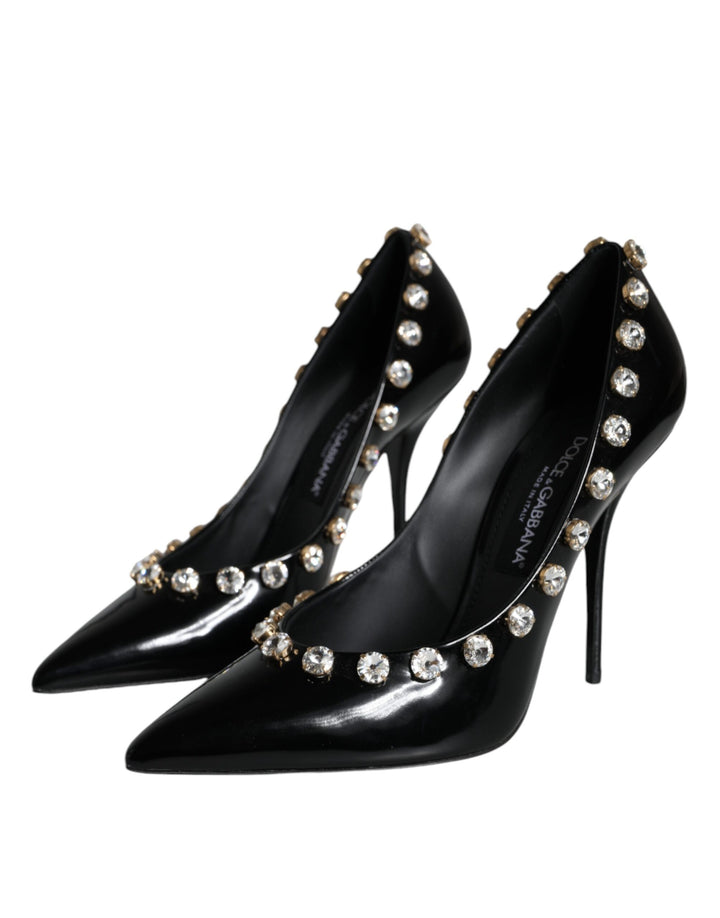 Black Crystals Leather High Heels Pumps Shoes