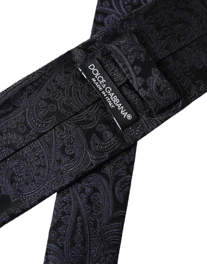 Black Patterned 100% Silk Adjustable Men Tie