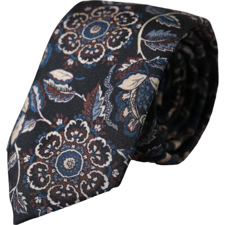 Black Floral Pattern Silk Adjustable Men Tie