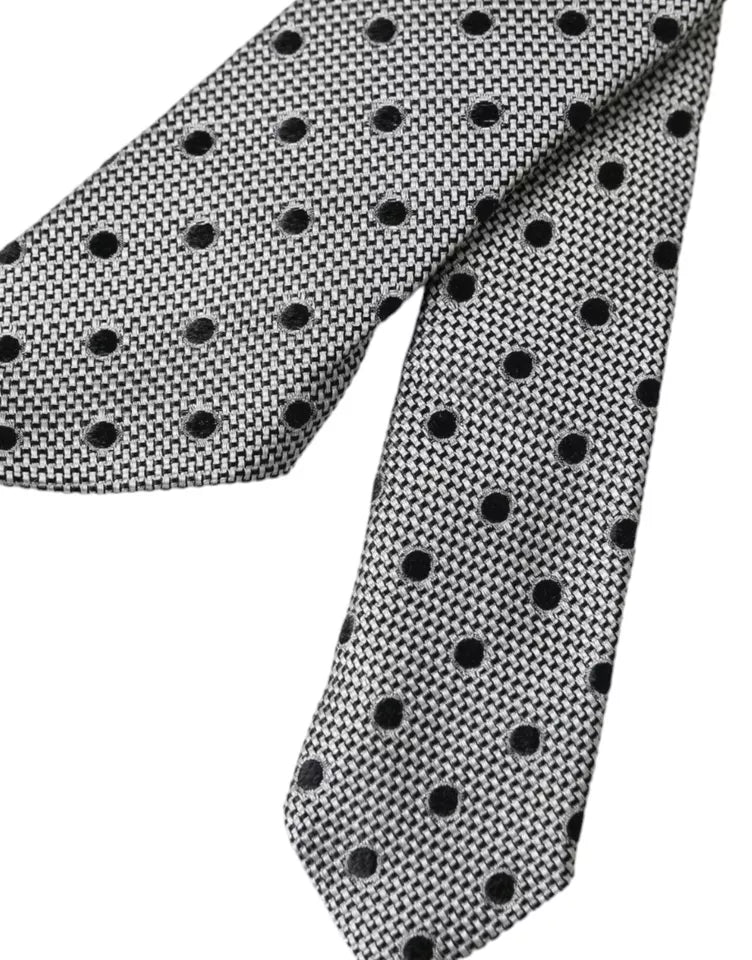 Black White Dot Fantasy Silk Adjustable Men Tie