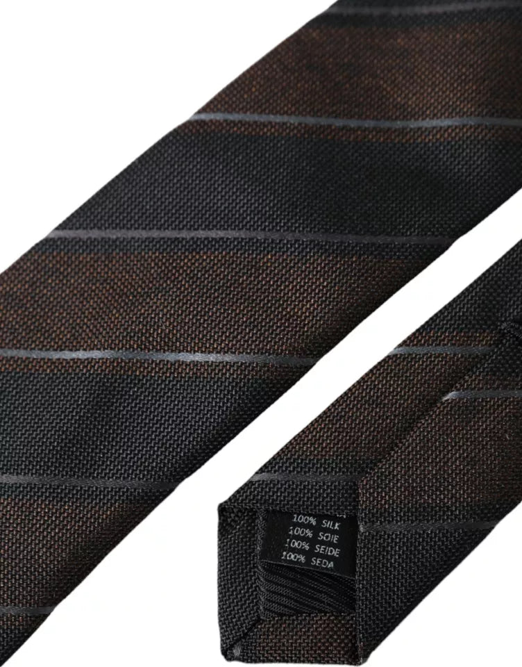 Brown Black Stripes Silk Adjustable Tie