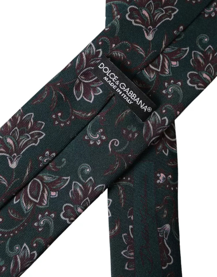 Green Floral Print Silk Adjustable Men Tie