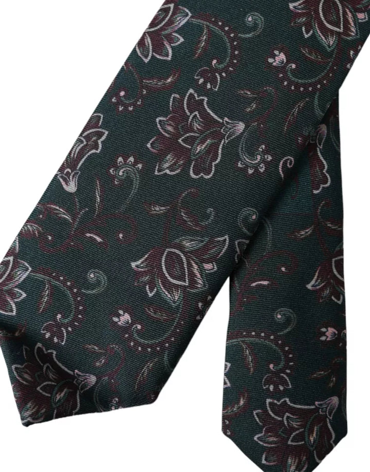 Green Floral Print Silk Adjustable Men Tie