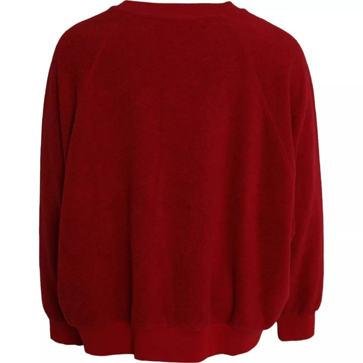 Red Logo Cotton Crew Neck Pullover Sweater