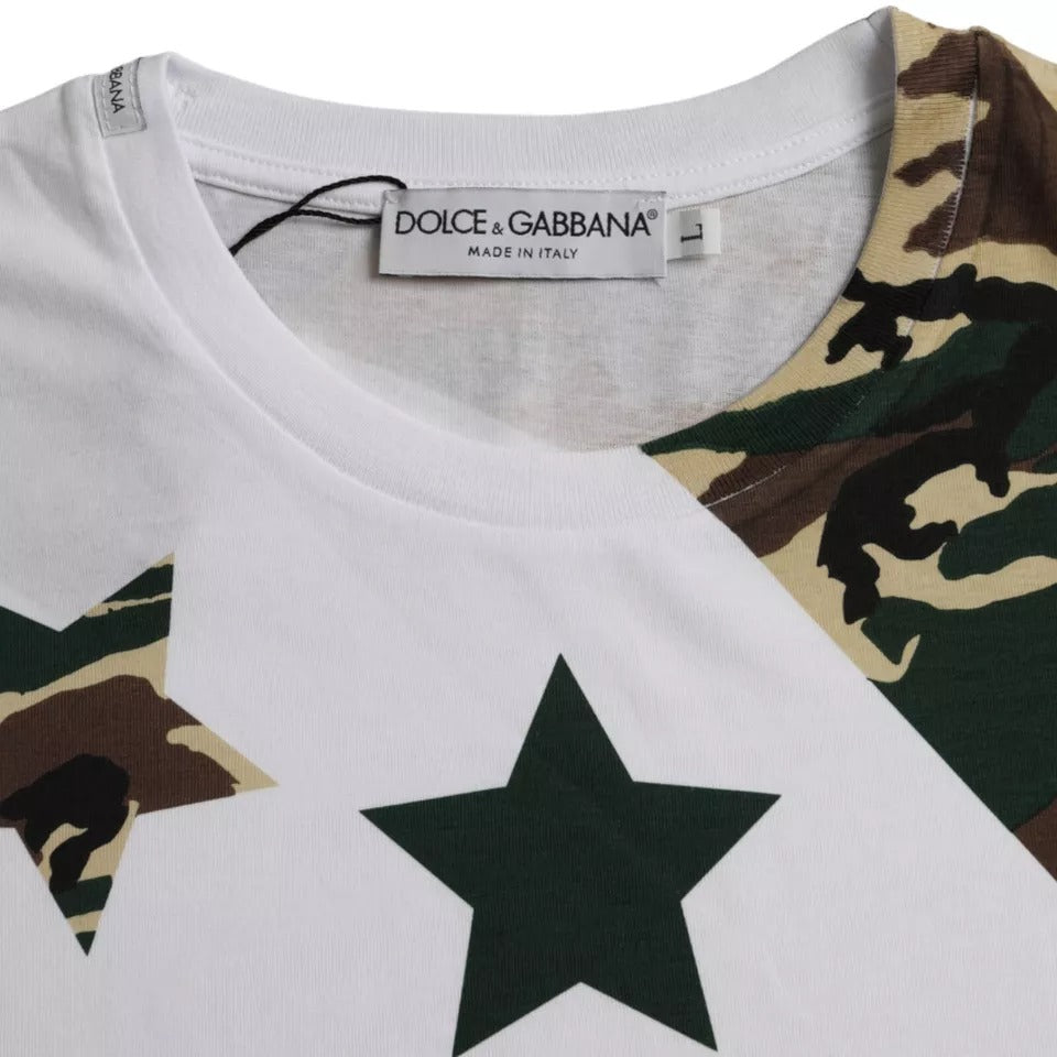 White Camouflage Stars Crew Neck Men T-shirt