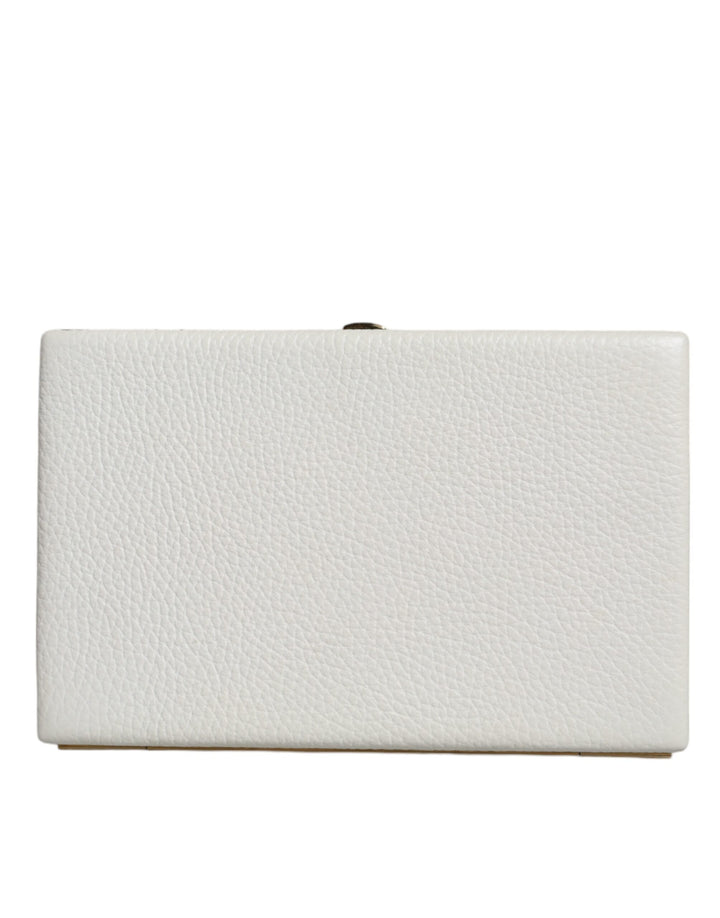 White Leather Gold Frame Clutch Evening Party Purse Bag