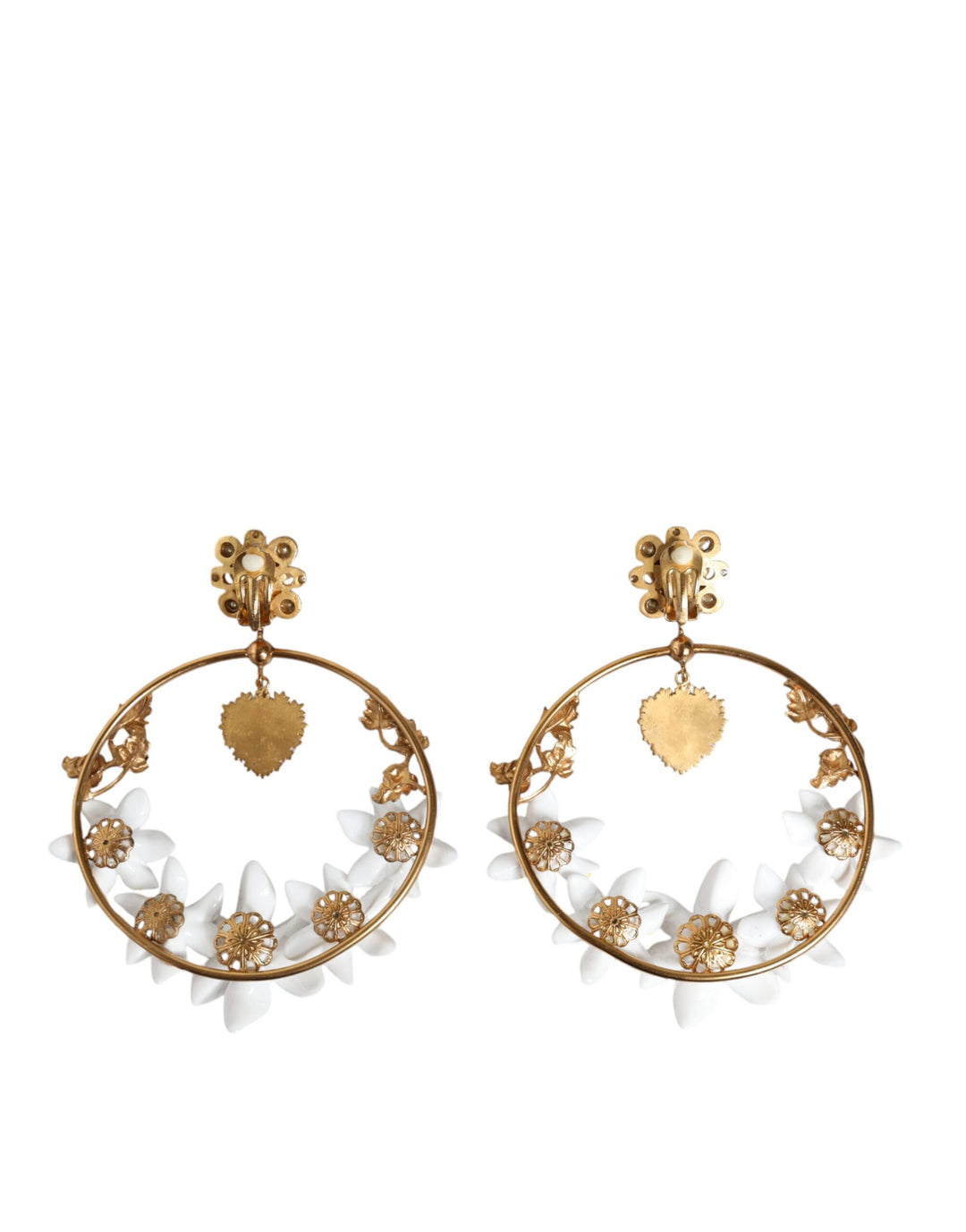 Gold Tone Brass Crystals Lily Resin Devotion Earrings