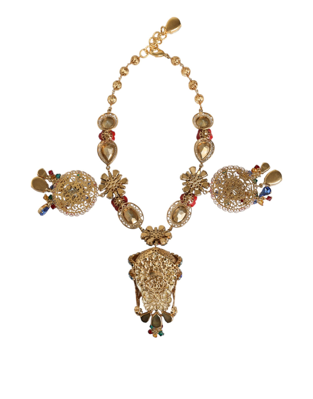 Gold Tone Brass Embellished Ball Chain Statement Necklace