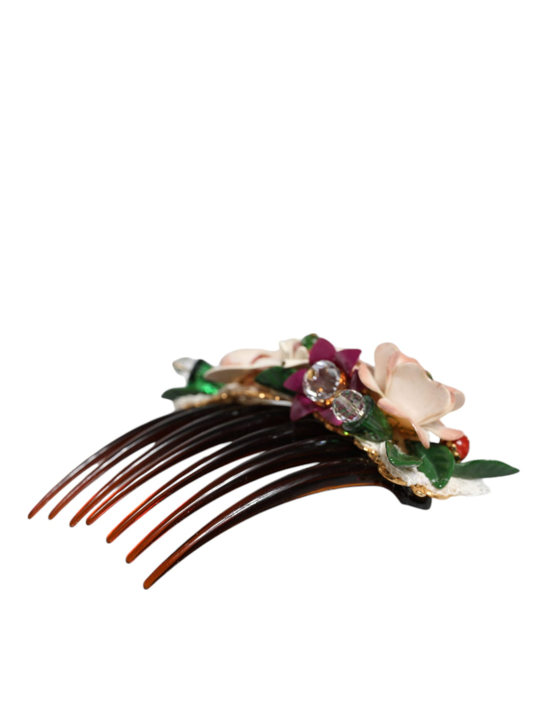 Brown Plastic Crystal Floral Women Hair Comb