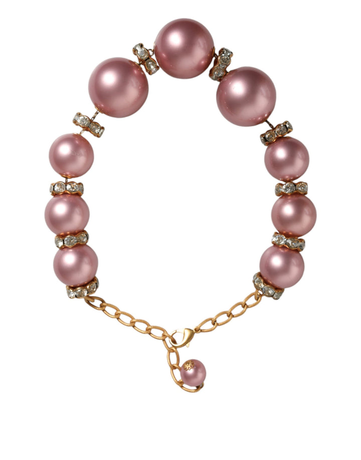 Pink Maxi Faux Pearl Beads Crystals Gold Chain Necklace