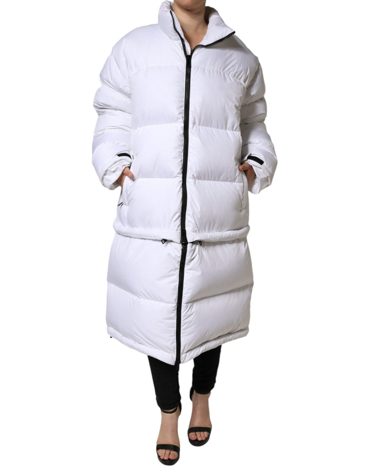 White Puffer Quilted Full Zip Coat Jacket