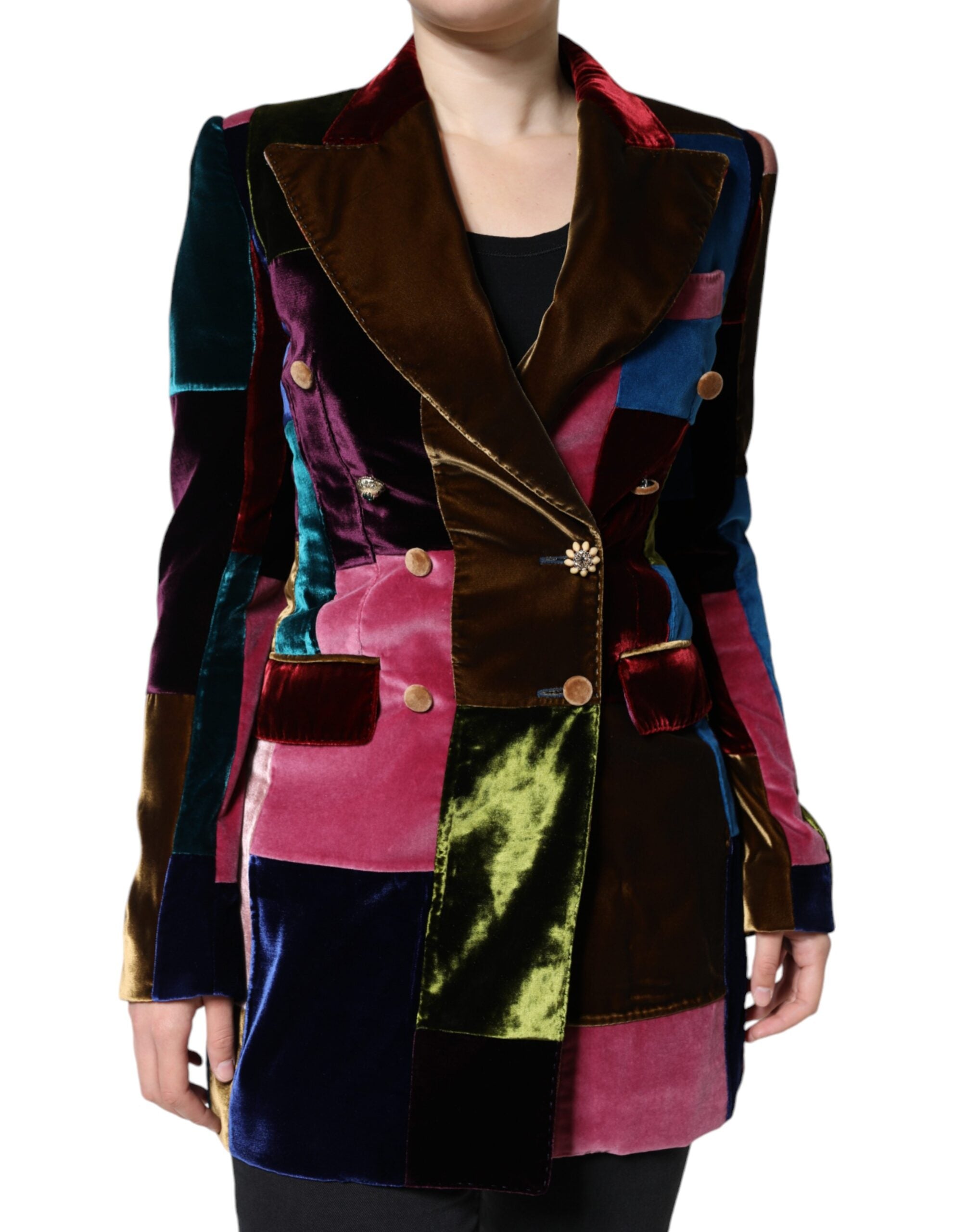 Multicolor Double Breasted Patchwork Blazer Jacket SEYMAYKA