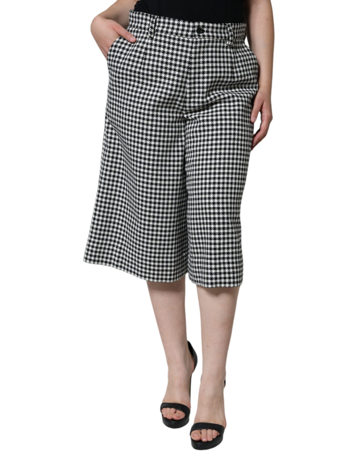 Black White Houndstooth Cropped Wide Leg Pants