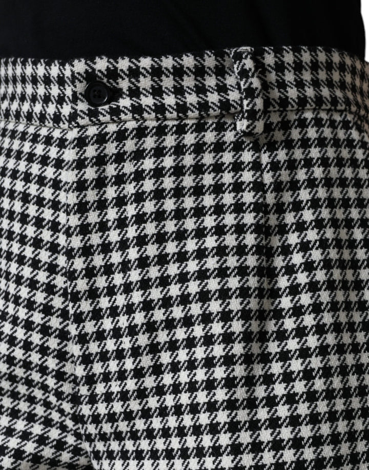 Black White Houndstooth Cropped Wide Leg Pants