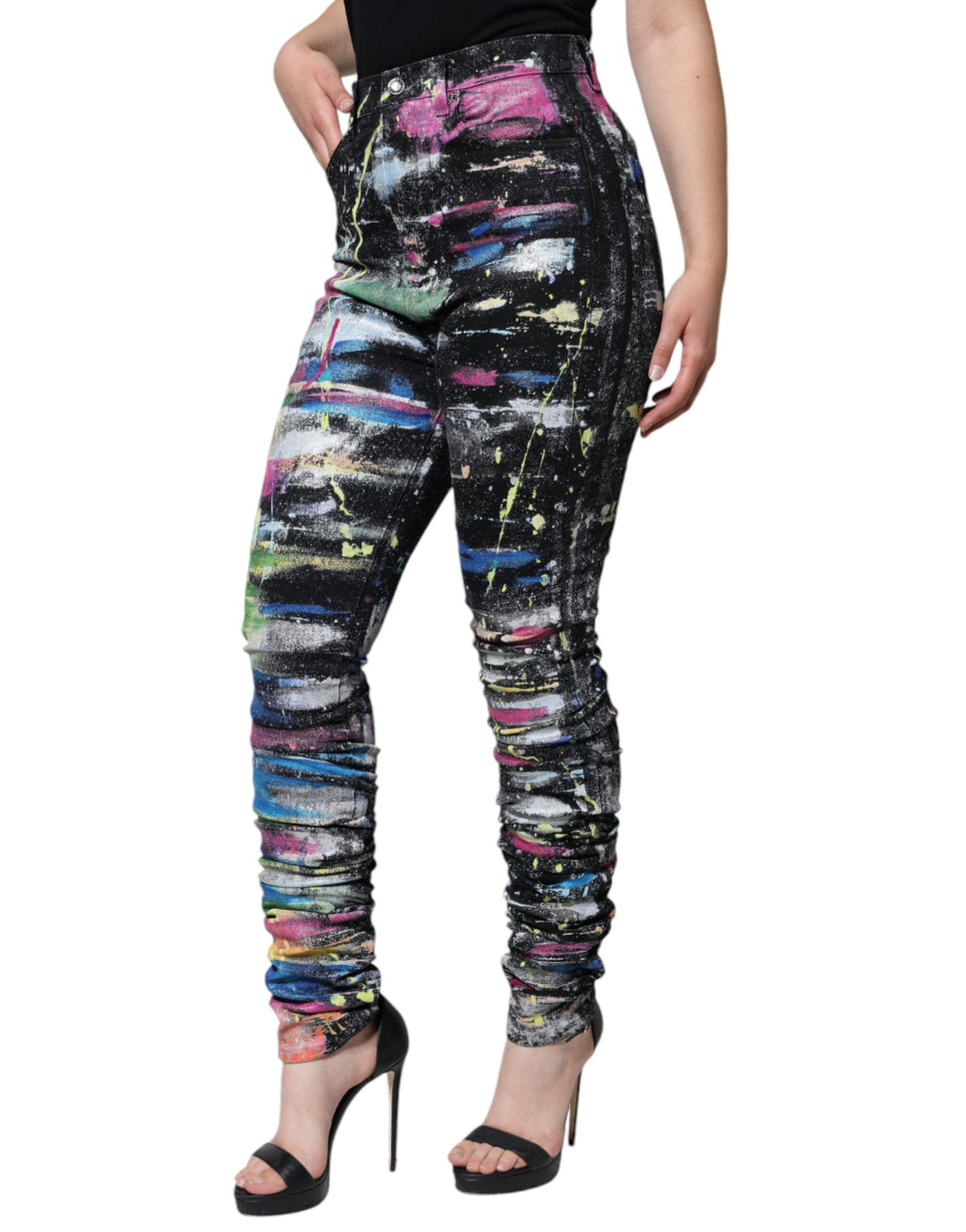 Multicolor Splatter Paint Cotton Skinny Denim Jeans