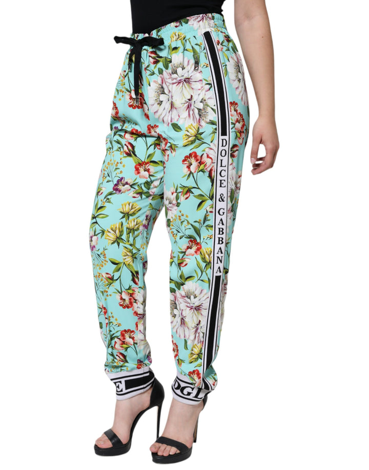 Green Floral Mid Waist Jogger Women Pants