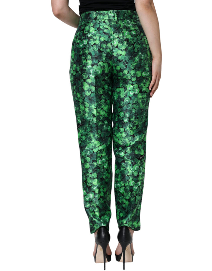 Green Clover Silk Satin High Waist Tapered Pants