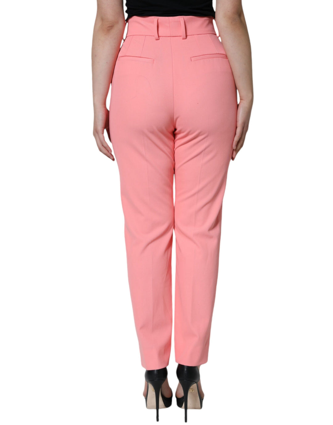 Rose Pink Polyester High Waist Tapered Pants