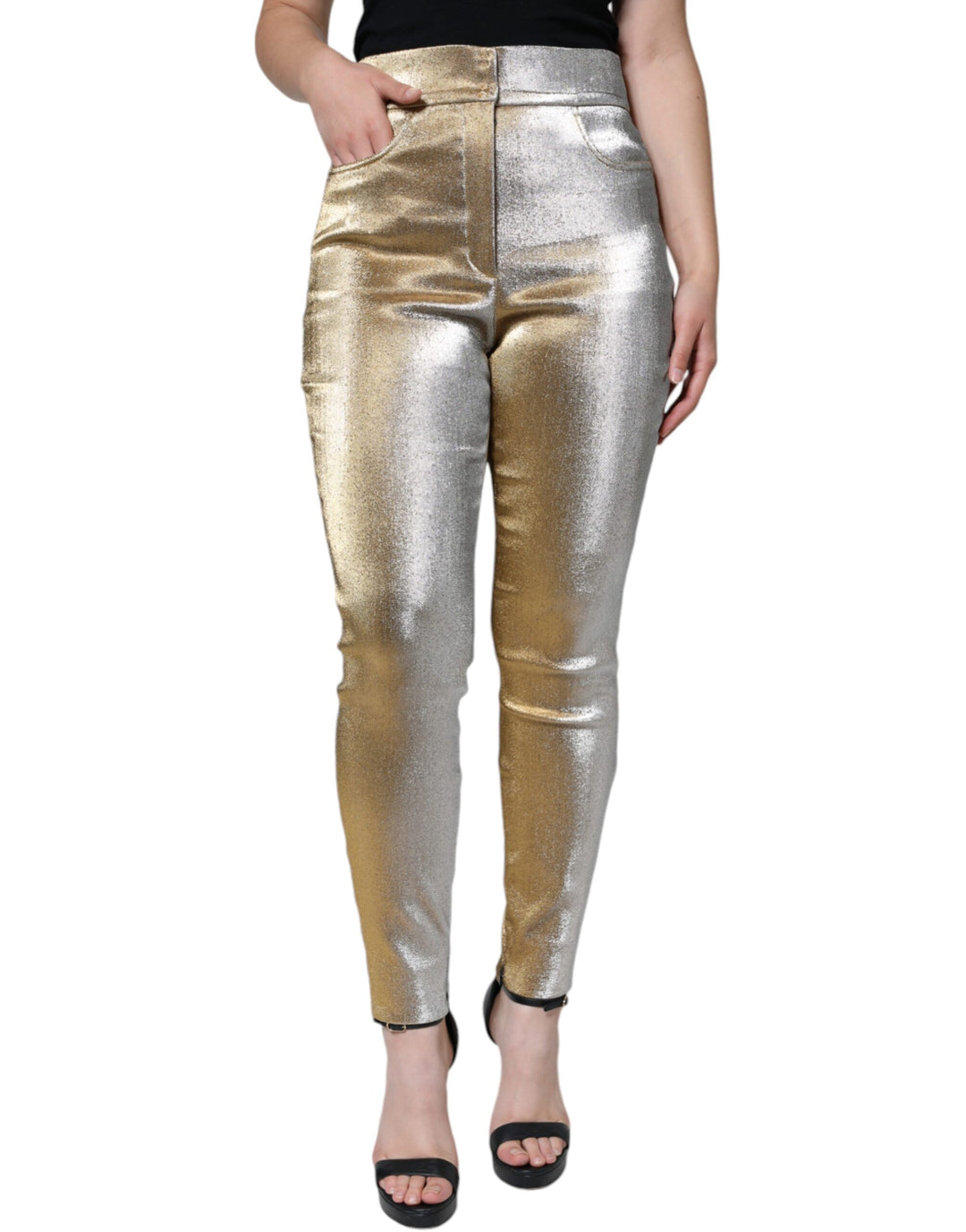 Metallic Gold High Waist Skinny Pants