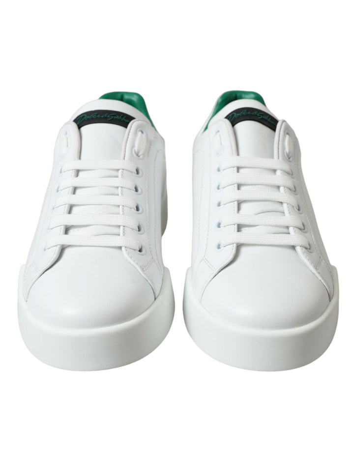 Dolce & Gabbana White Green Leather Portofino Sneakers Shoes