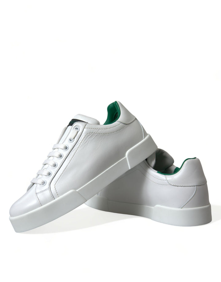 Dolce & Gabbana White Green Leather Portofino Sneakers Shoes