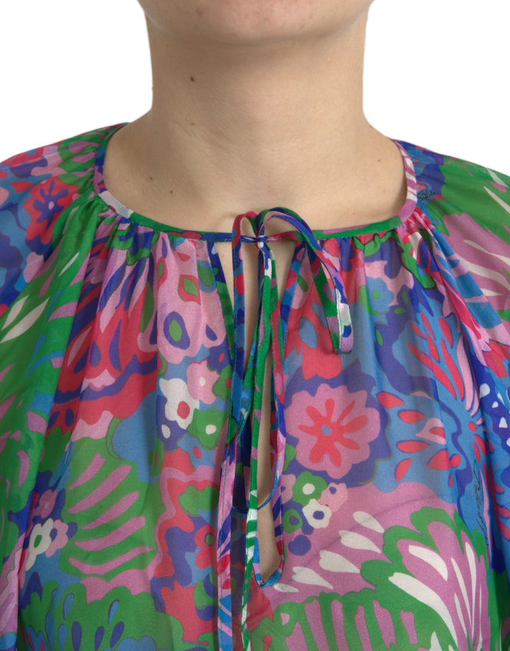 Multicolor Floral Silk Kaftan Maxi Dress