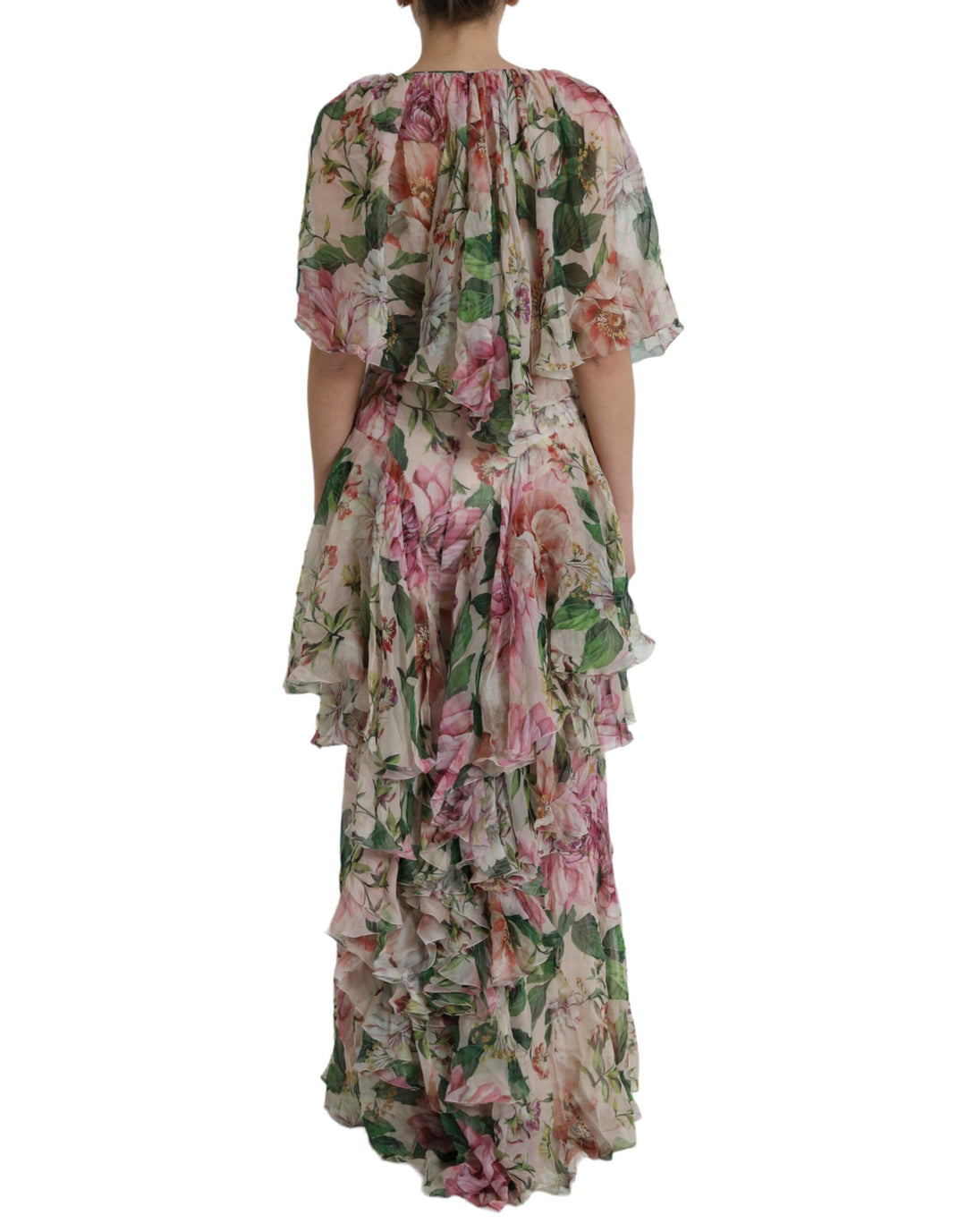 Multicolor Floral Silk Tiered Long Maxi Dress