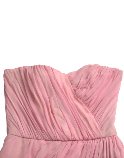 Pink Silk Strapless Maxi A-line Gown Dress