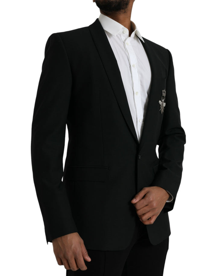 Dolce & Gabbana Black Crown Bee MARTINI Single Breasted Coat Blazer
