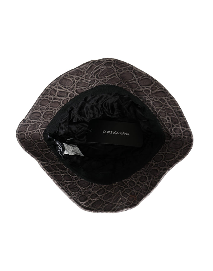 Black Gray Patterned Leather Bucket Hat