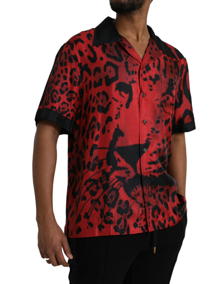 Dolce & Gabbana Red Leopard Silk Button Down Casual Shirt