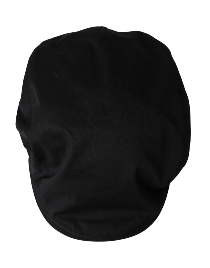 Black Cotton Blend Logo Newsboy Hat Men