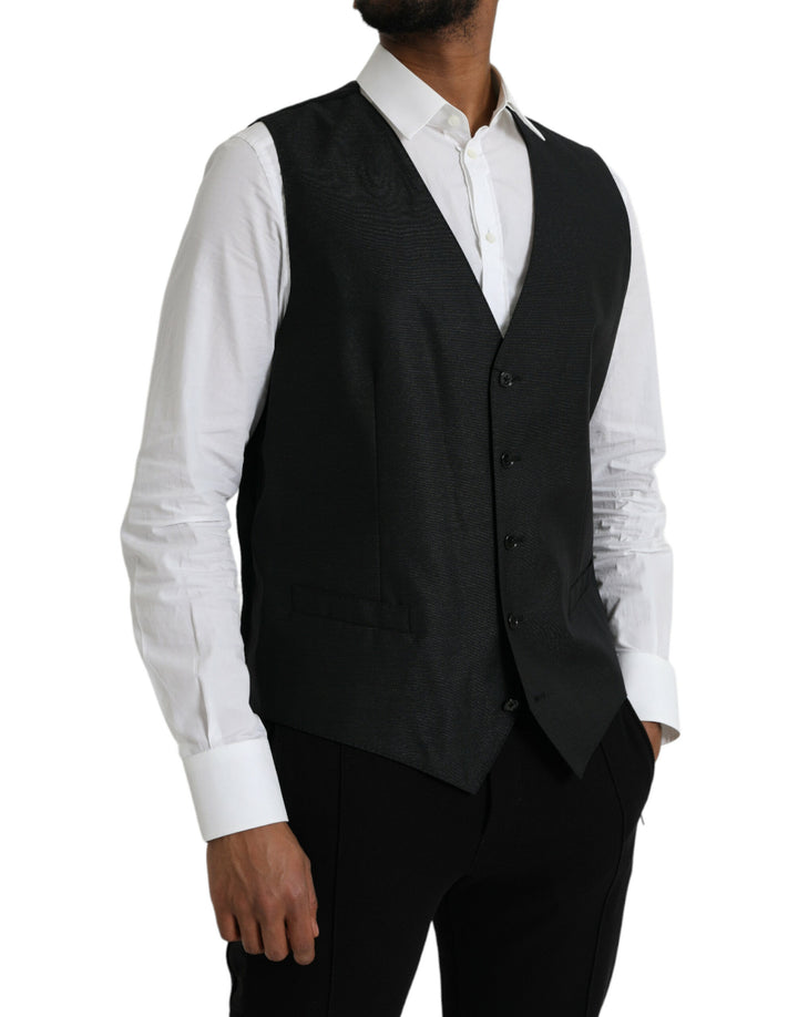 Dolce & Gabbana Black Wool Waistcoat Dress Formal Vest