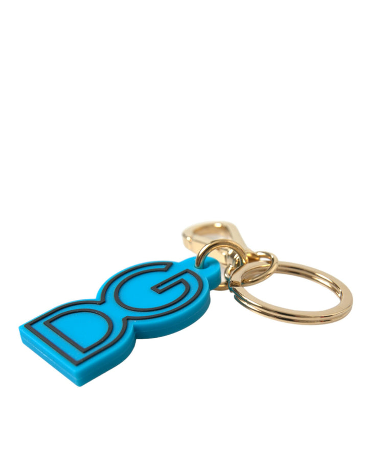 Dolce & Gabbana Blue Rubber Gold Tone Metal DG Logo Keyring Keychain