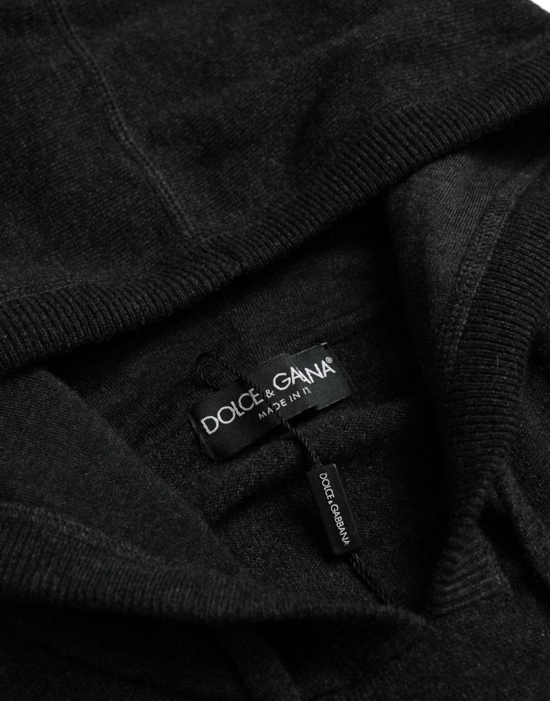 Dolce & Gabbana Dark Gray Cashmere Hooded Pullover Sweater