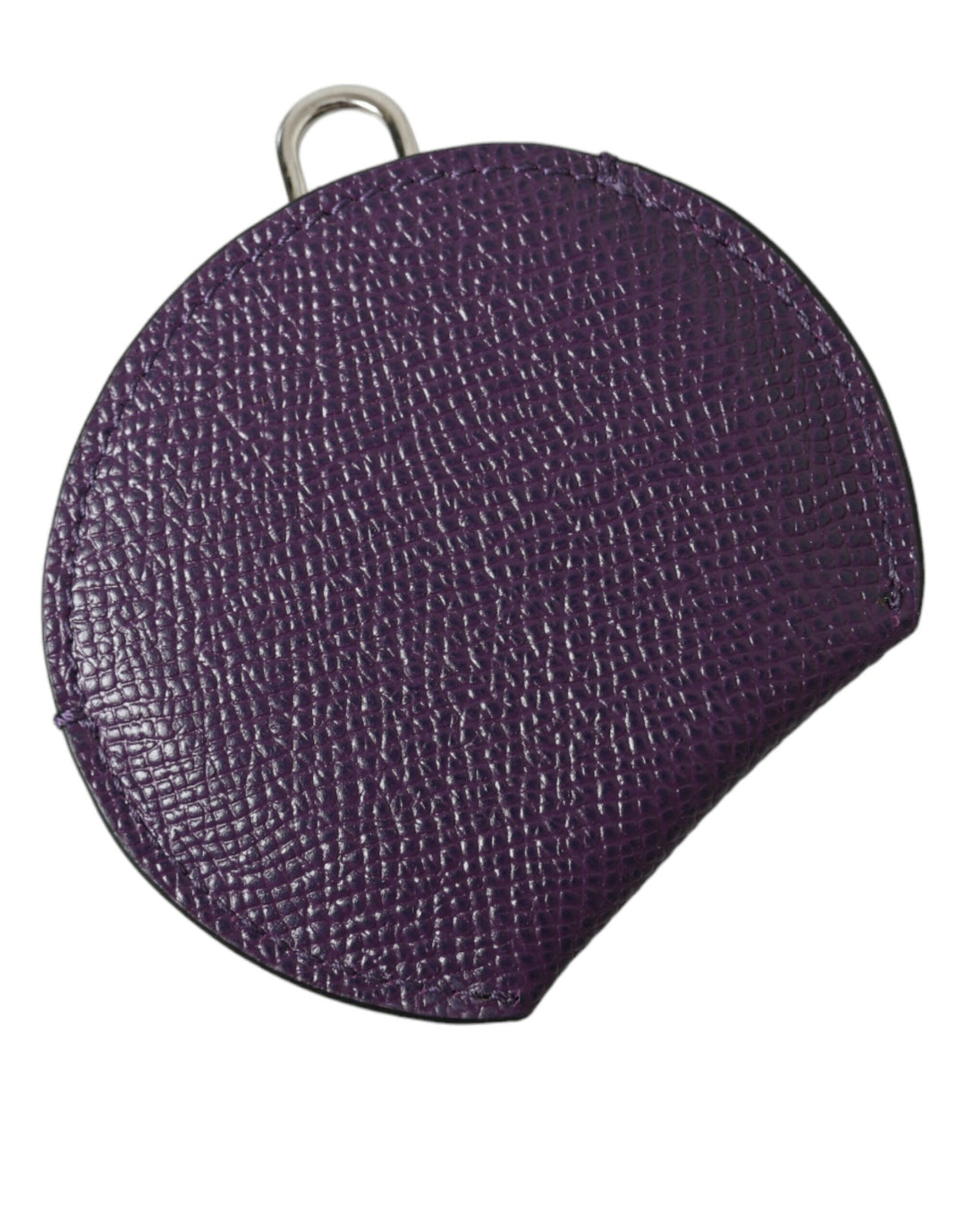 Dolce & Gabbana Purple Calfskin Leather Round Logo Hand Mirror Holder