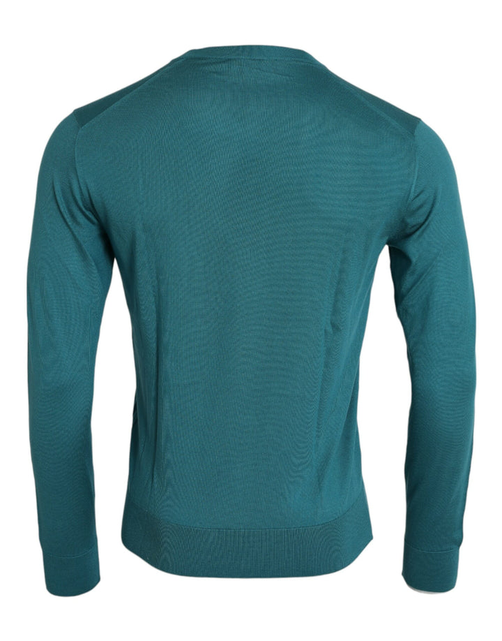Dolce & Gabbana Dark Green Silk Crew Neck Pullover Sweater