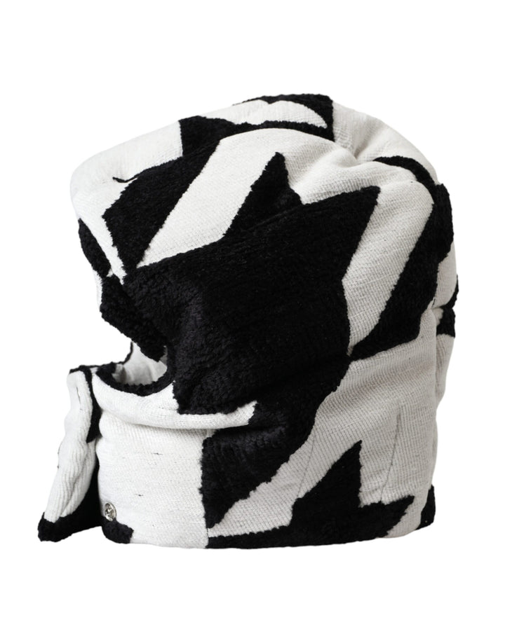 Black White Wool Whole Head Wrap Hat