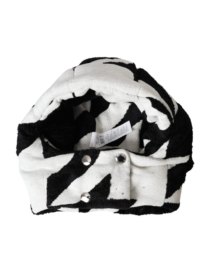 Black White Wool Whole Head Wrap Hat