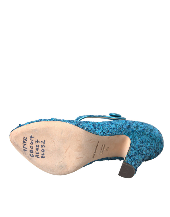 Dolce & Gabbana Blue Sequin Mary Jane Pumps High Heels Shoes