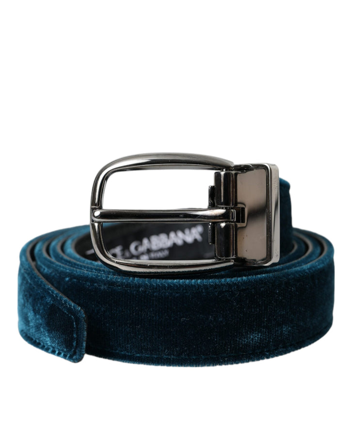 Blue Velvet Leather Silver Metal Buckle Belt