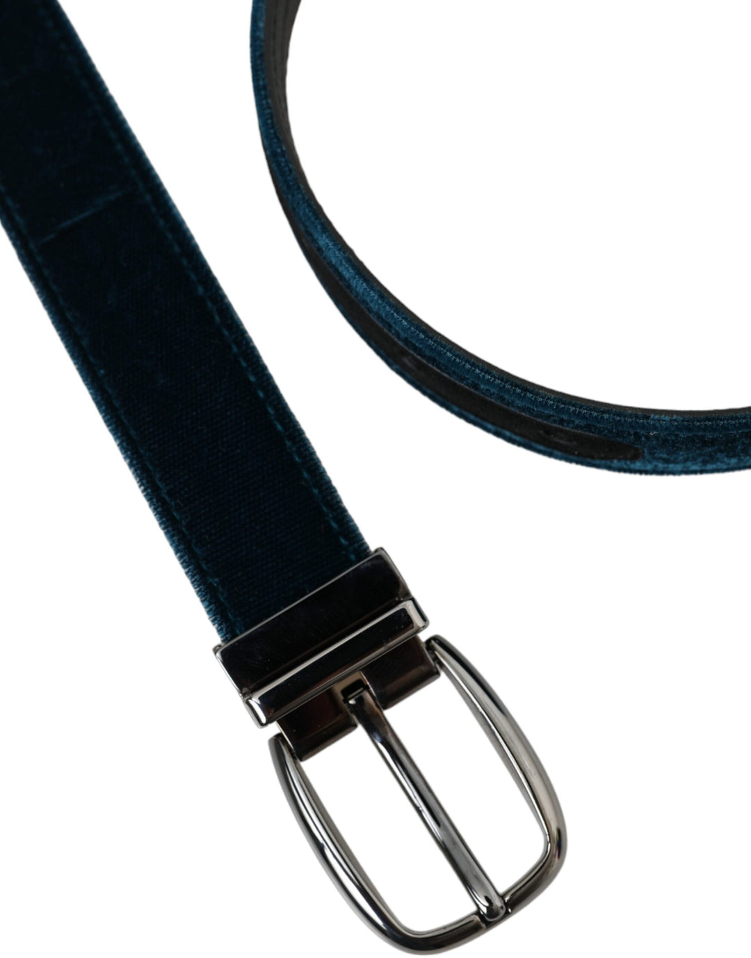 Blue Velvet Leather Silver Metal Buckle Belt