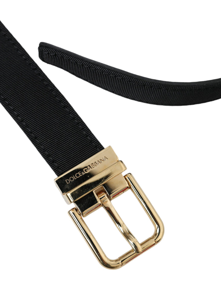 Black Gros Grain Gold Metal Buckle Belt Men