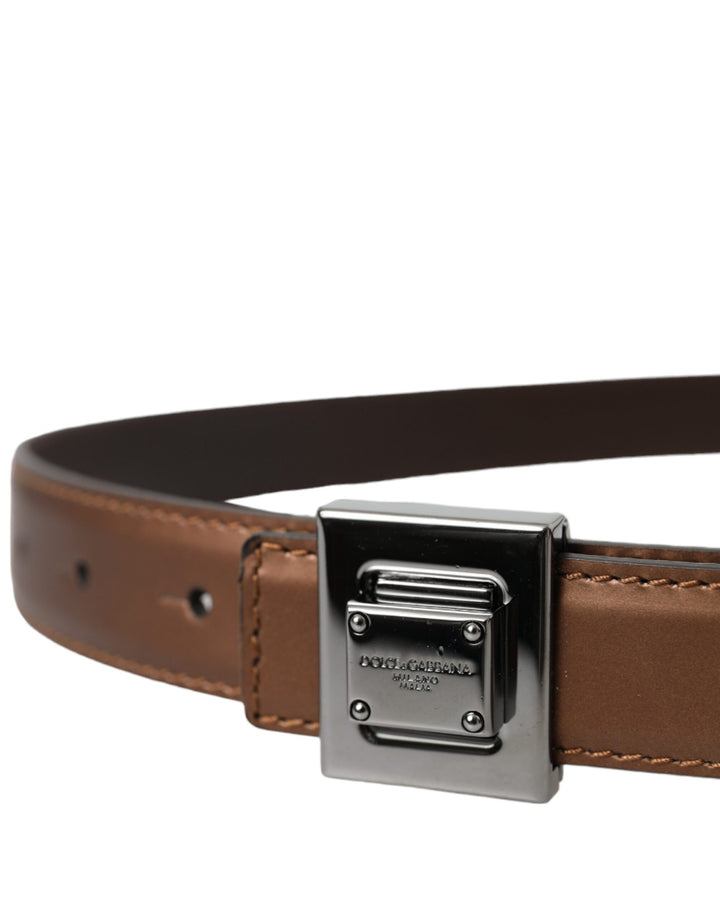 Bronze Leather Square Metal Buckle Belt