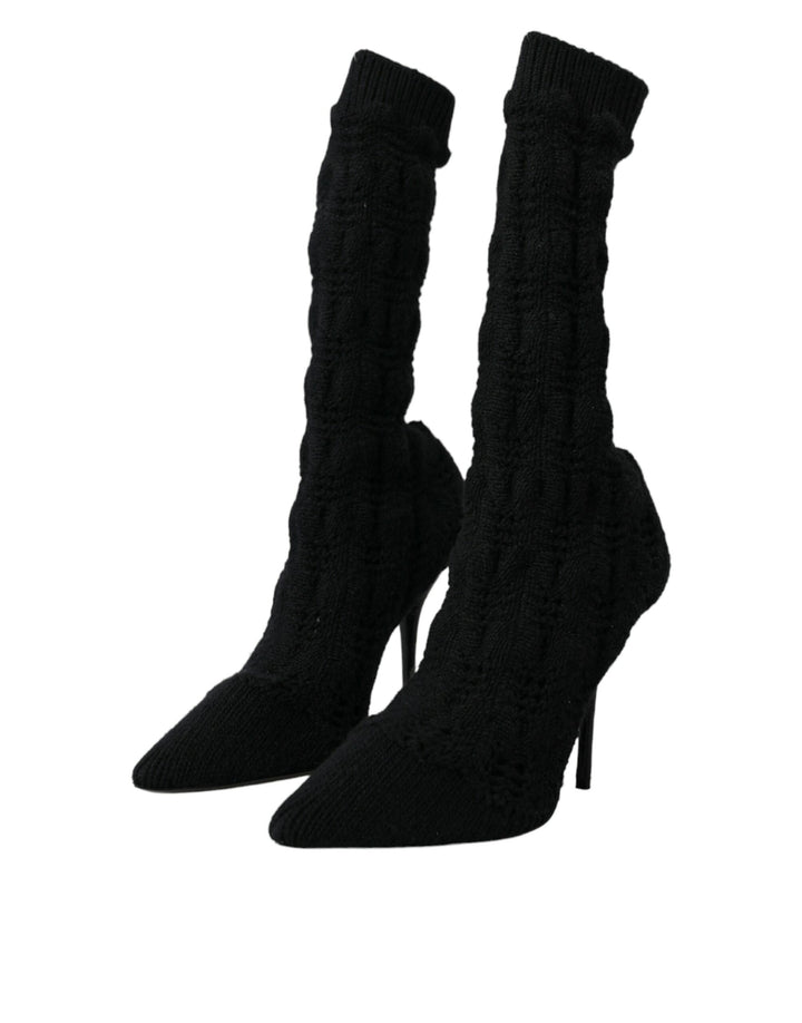 Dolce & Gabbana Black Stiletto Heels Mid Calf Boots Shoes