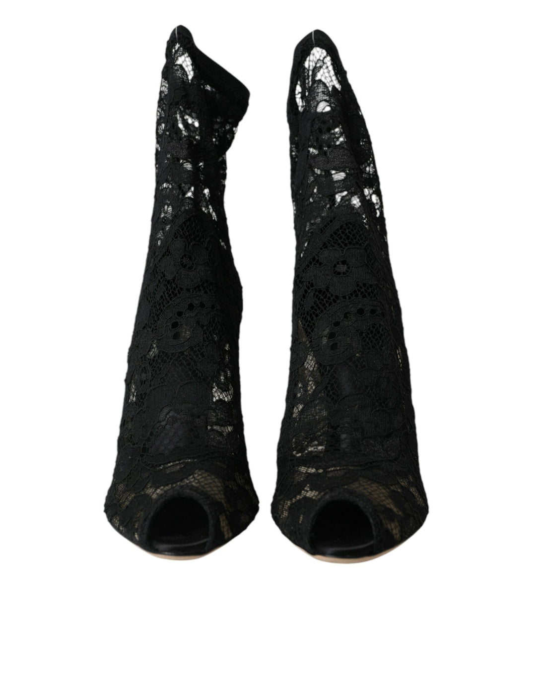 Dolce & Gabbana Black Stretch Taormina Lace Boots Shoes