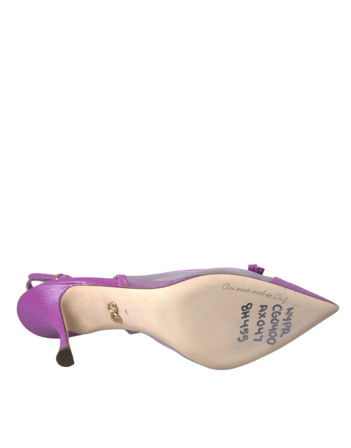 Dolce & Gabbana Purple Leather Mesh High Heels Slingback Shoes