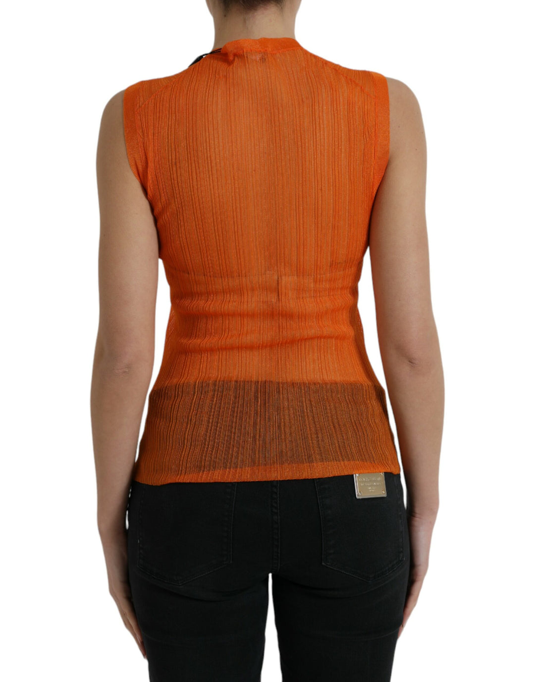 Dolce & Gabbana Orange See Through Crew Neck Blouse Tank Top