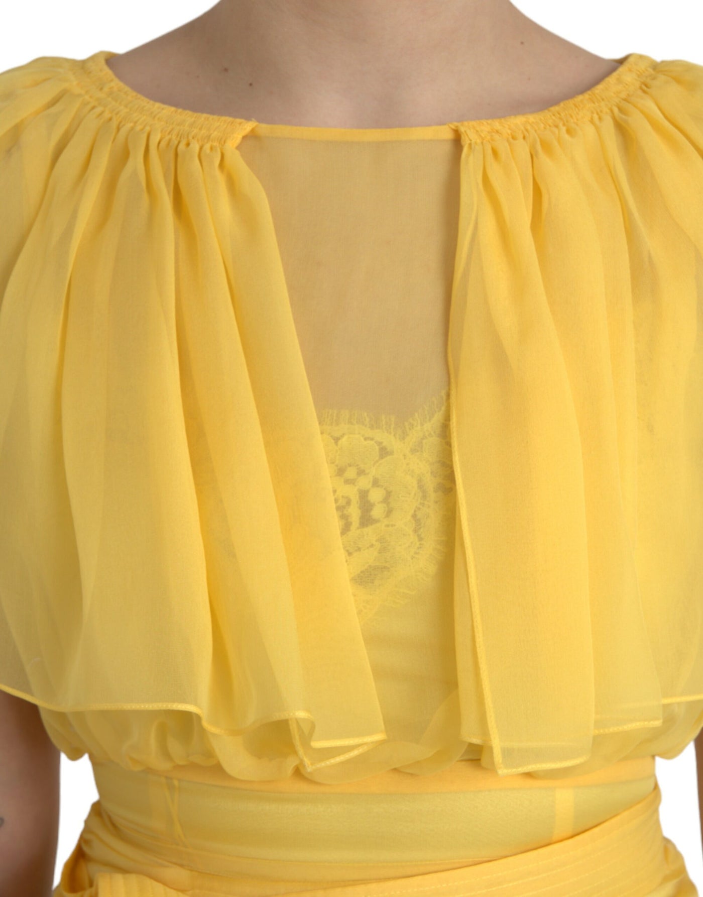 Yellow Silk Sheath Belted Long Maxi Dress